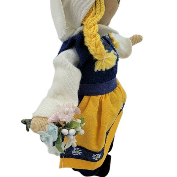 Original Butticki Of Sweden Handmade Wood Doll In Dress With Flowers 8" Tall - Picture 7 of 10